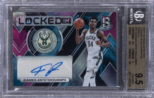 2017/18 Panini Spectra "Locked In Autographs" Nebula #18 Giannis Antetokounmpo Signed Card (#1/1) – BGS GEM MT 9.5/BGS 10